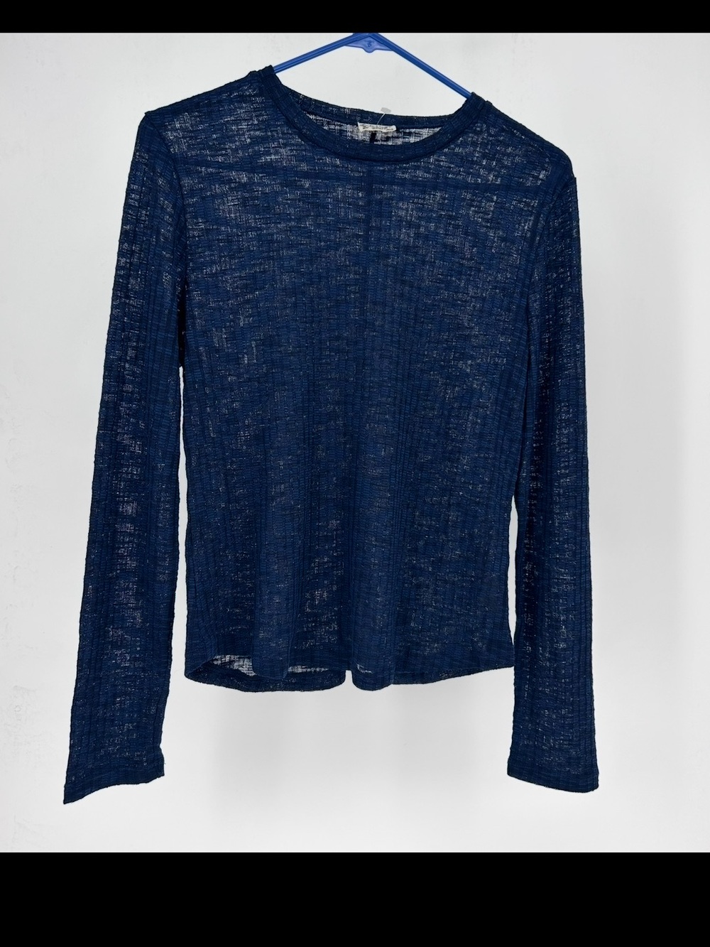 Free People Intimately Blue Sheer Open Knit Ribbed Long Sleeve Top - Size Large